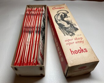 Rare vintage fishing tackle dealer sales display box. Original fish lure snelled hooks.