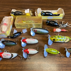 Old Fred Arbogast Fishing Lure Collection. Vintage Jitterbugs and Hula  Popper Bass Baits. Tackle Made in Akron, Ohio. Nice Display Addition 