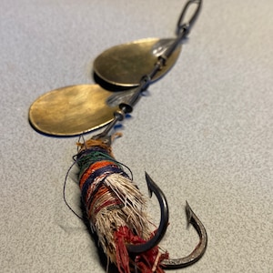 antique fishing lure spinner single hook deer hair metal body Rare Fishing Spinner