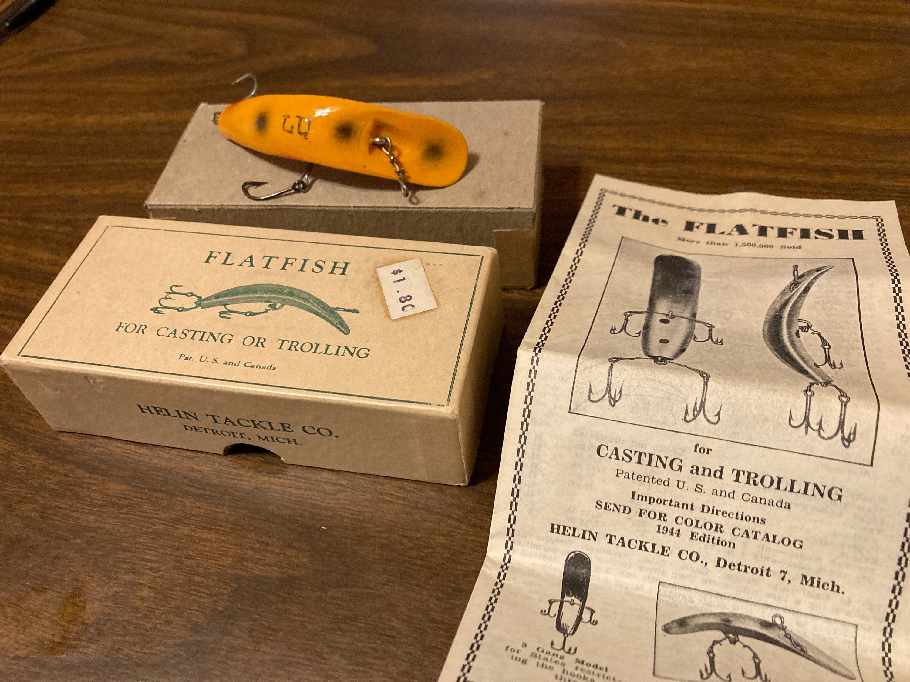 Rare Vintage, Collectible, Fishing, Lure in Original Box and With Papers.  NLU Model With LO Colors. Beautiful Detroit Helen Flat Fish Lure 