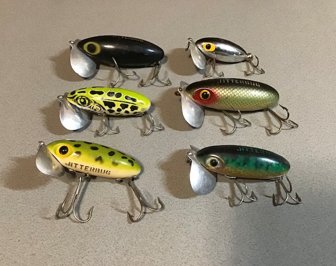 Vintage Fred Arbogast Jitterbug Fishing Lures. Old Bass Tackle Baits