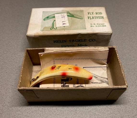 Old Collectable Vintage Fishing Lure Original Box and Paper. Wood Flatfish  Bait by Helin Tackle Company Detroit MI. Great Collectors Piece -   Canada