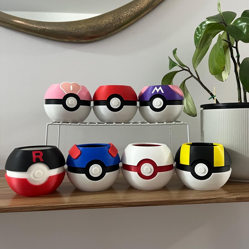 Anime Indoor Pot with Built-in Drip Tray, 3D Printed Pokeball Inspired Succulent Planter, Flower Pot, Cool Desk Plant Pot, Homedecor