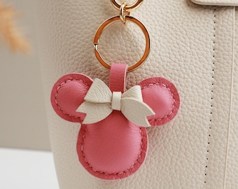 Handmade Leather Mickey Charm,Leather Bag Charm, Leather bag and Purse Charm,Cute Minnie Keychain, Leather Minnie Charm,Uniquekeychain gift