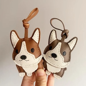 Welsh Corgi puppy dog Bag Charm, Leather Bag Charm, Leather Handbag and Purse Charm, Cute Lucky Cat Keychain, Bag Charm for Handbag