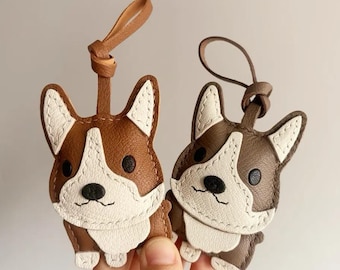 Welsh Corgi puppy dog Bag Charm, Leather Bag Charm, Leather Handbag and Purse Charm, Cute Lucky Cat Keychain, Bag Charm for Handbag