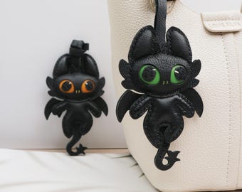 Leather Toothless  Bag Charm,Leather Bag Charm,Night Dragon Purse Charm, How to Train Your Dragon Keychain,Toothless Bag Charm for Handbag