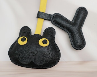Leather black Cat Charm, Handmade Leather Cat Bag Charm, Leather Handbag and Purse Charm, Cute Cat Keychain, Cat leather accessory gift