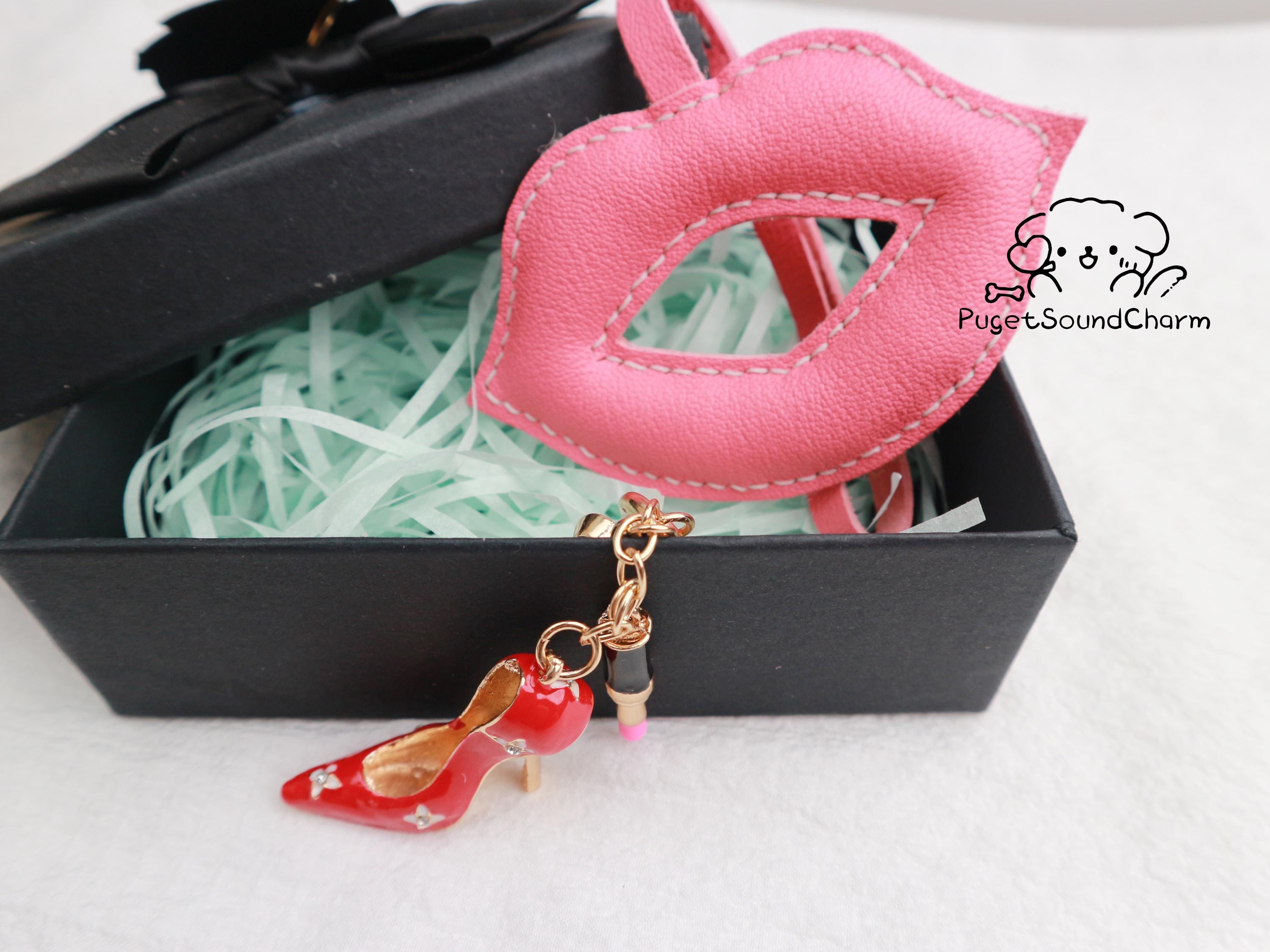 Leather Red Lip Charm,leather Bag Charm,handmade Leather Handbag