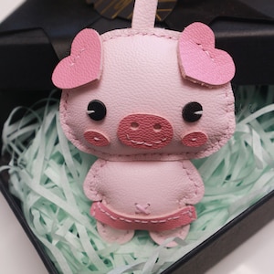 Charm de sac en cuir de porc rose, breloque fait main de cochon, joli sac à main en cuir de porc/breloque de sac à main, porte-clé de porc, breloques de sac, pendentif de cartable, kit en cuir