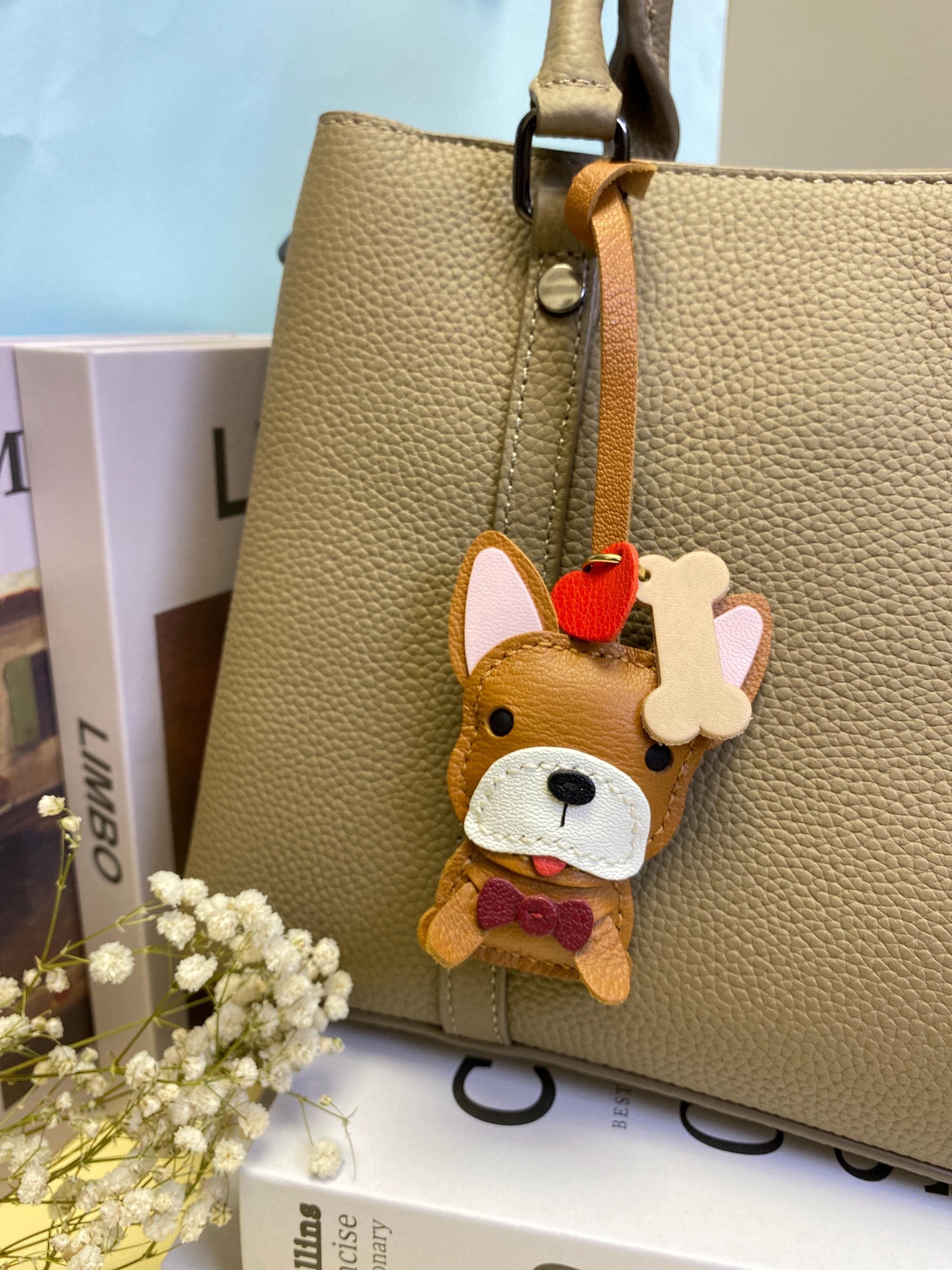 French Bulldog Bag Charm,leather Bag Charm,cute French Bulldog