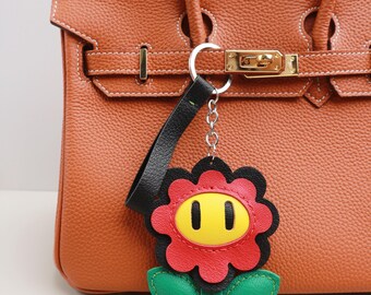 Leather Flower Charm,Leather bag charm,Handmade Floral Charm,Cute Flower Leather Handbag/ Purse Charm,Flower Keychain,Unique birthday gift