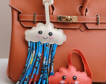 ハンドメイドクラウドバッグチャーム、レザーバッグチャーム、クラウド