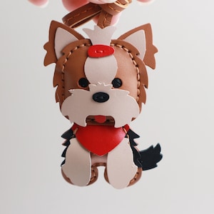 Leather Yorkshire Terrier Bag Charm,Leather Bag Charm,Handmade dog Charm, Cute pet Leather Handbag/Purse Charm, Dog Lovers gift,pet Keychain