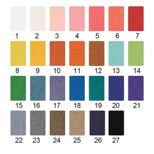 May include: A color chart with 27 different paint swatches. The swatches are arranged in rows of seven, with the numbers 1 through 27 printed below each swatch.