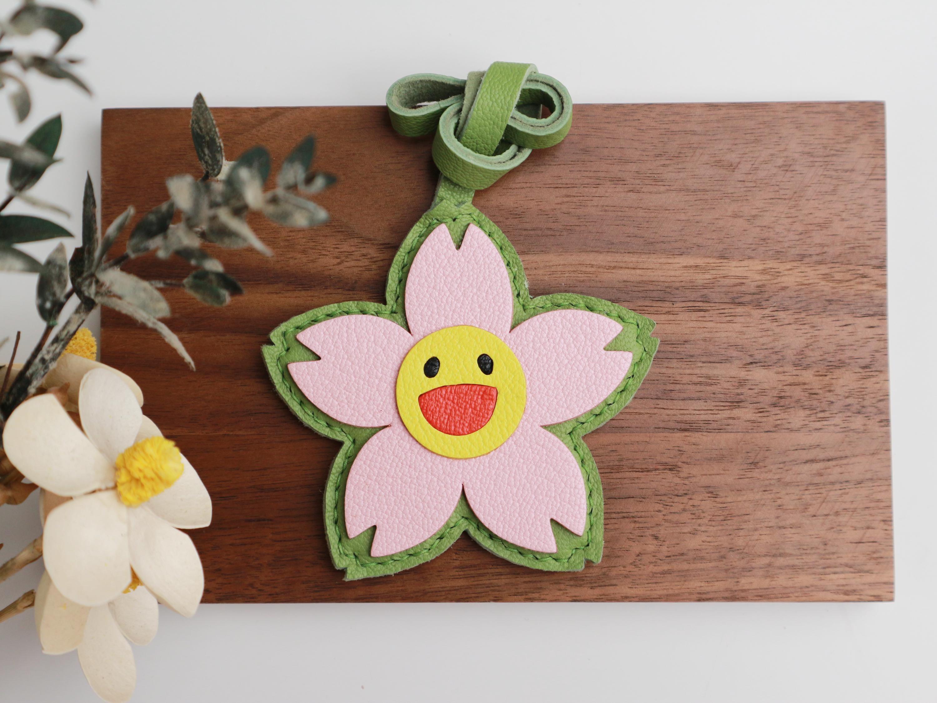 Leather Cherry Blossom Pink Charm, Cherry Blossom Bag Charm, Cute