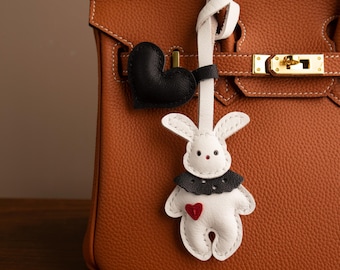 Handmade rabbit leather charm,Leathe Bag Charm,Cute Bunny Bag Charm,Handbag and Purse Charm, Cute rabbit Keychain, Gift for her, Bag Decor