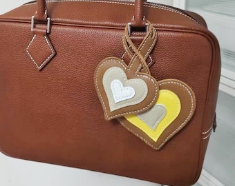 Heart Bag Charm,Leather Bag Charm,Handmade Heart Car Charm, Heart Concentric Keychain,Handbag/ Purse Charm,Three colors Heart Keychain