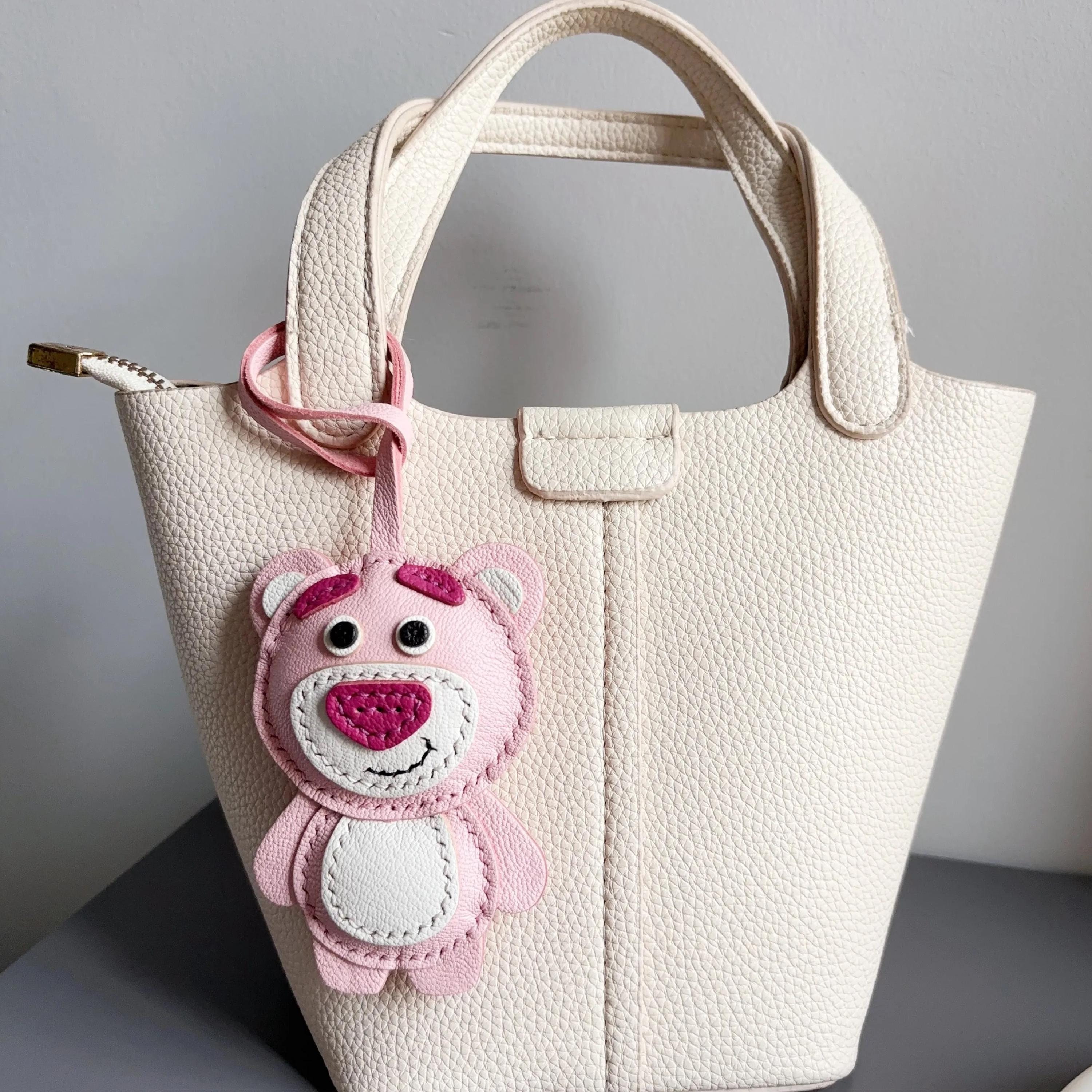 Pink Bear bag Charm, Unique Leather Bag Charm, Leather Handbag and Purse Charm, Cute Bear Keychain, Animal Keychain,Gift for girl