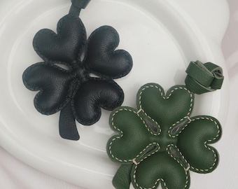 Handmade Goat Leather Four Leaf Clover Keychain, Lucky Bag Charm