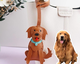 CUSTOM DOG Leather Charm, Leather Bag Charm, Golden Retriever Leather Handbag and Purse Charm, Custom Pet Keychain, Bag Charm for Handbag