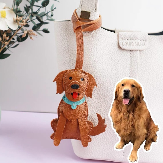 CUSTOM DOG Leather Charm, Leather Bag Charm, Golden Retriever Leather Handbag and Purse Charm, Custom Pet Keychain, Bag Charm for Handbag