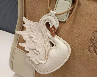 Leather swan Charm,Leather bag charm,Cute bird swan Chain,Leather Handbag/ Purse Charm,swan Keychain car mirror hanging,Unique birthday gift