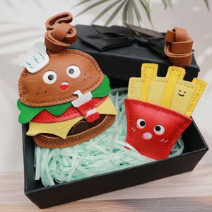 BURGER & Fries Leather Bag Charm,BURGER/Fries Keychain, Foodie Purse Charm,Car Accessories,Leather Handbag/ Purse Charm,Unique Birthday Gift