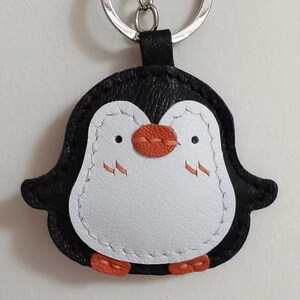 Dije de pingüino de cuero, dije de pingüino para bolso, lindo dije de pingüino para bolso y monedero de cuero, llavero de animal, kit de cuero, dije para bolso Black