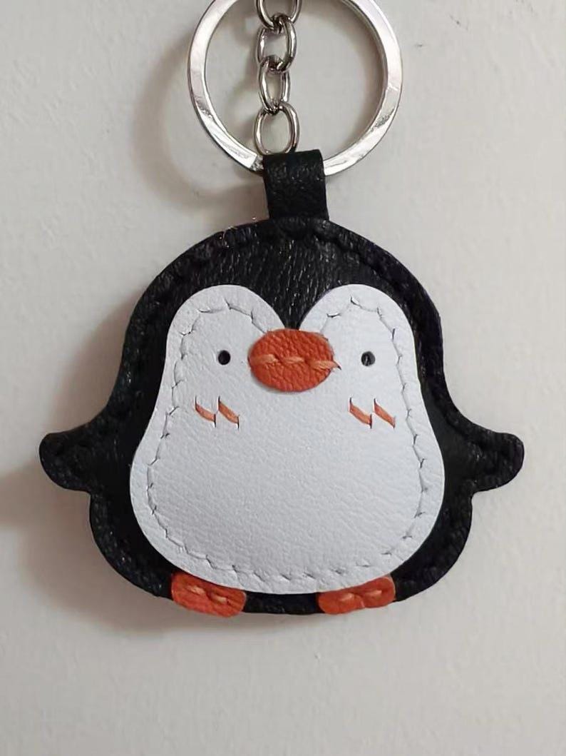 Dije de pingüino de cuero, dije de pingüino para bolso, lindo dije de pingüino para bolso y monedero de cuero, llavero de animal, kit de cuero, dije para bolso Black
