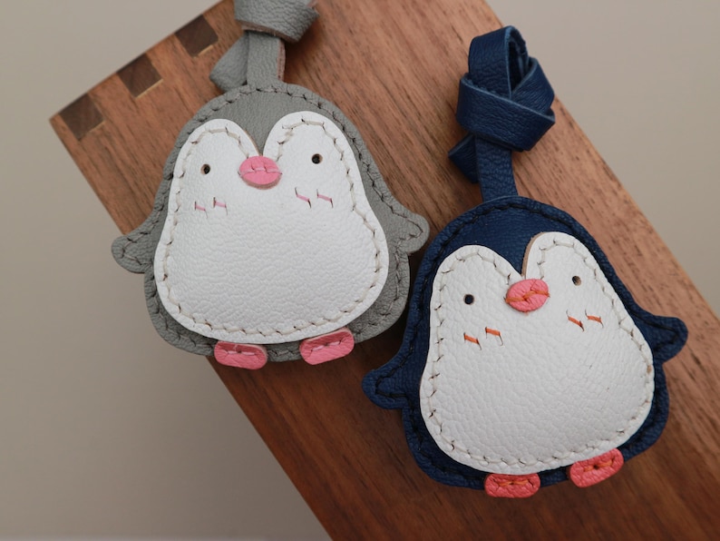 Dije de pingüino de cuero, dije de pingüino para bolso, lindo dije de pingüino para bolso y monedero de cuero, llavero de animal, kit de cuero, dije para bolso imagen 3
