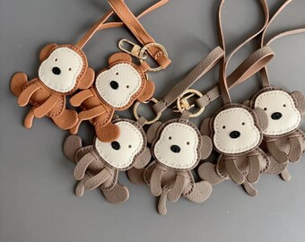 Leather Monkey Bag  Charm,Bag  Charm,Handmade Monkey Leather Bag Charm, Cute Key Chain, Handmade Bag Charm, Keychain Gift, Animal Keychain