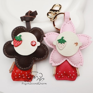 Handgefertigte Leder Erdbeere Charm, Leder Taschenanhänger, niedliche Blume Leder Handtasche / Geldbörse Charme, Blume Schlüsselbund, Leder Zubehör Geschenk