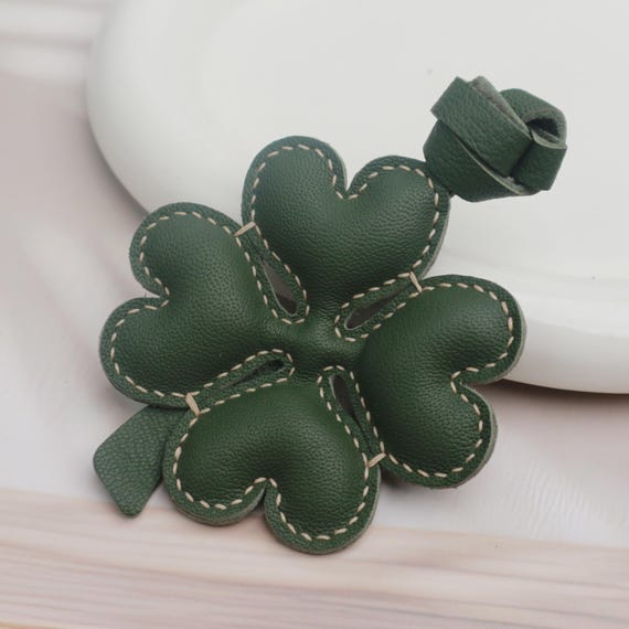 Leather Four Leaf Clover Charm, Handmade Leather Clover Bag Charm