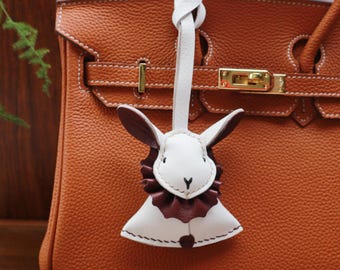 Leather Rabbit Charm, Handmade Leather Bag Charm, Cute Leather Handbag and Purse Charm, Rabbit Keychain, Leather Gift, Cute Rabbit Charm