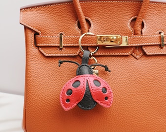 Leather Beetle Charm,Leather Bag Charm,Leather Handbag and Purse Charm,Cute Ladybug Keychain,birthday gift for friend who has everything