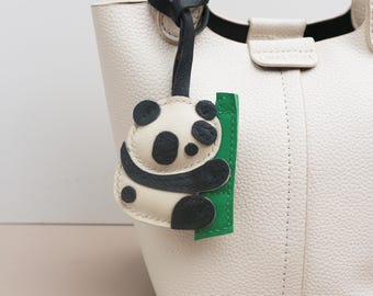 Leather panda Charm, Handmade Leather panda Bag Charm, Leather Handbag and Purse Charm, Cute panda Keychain,leather accessory gift