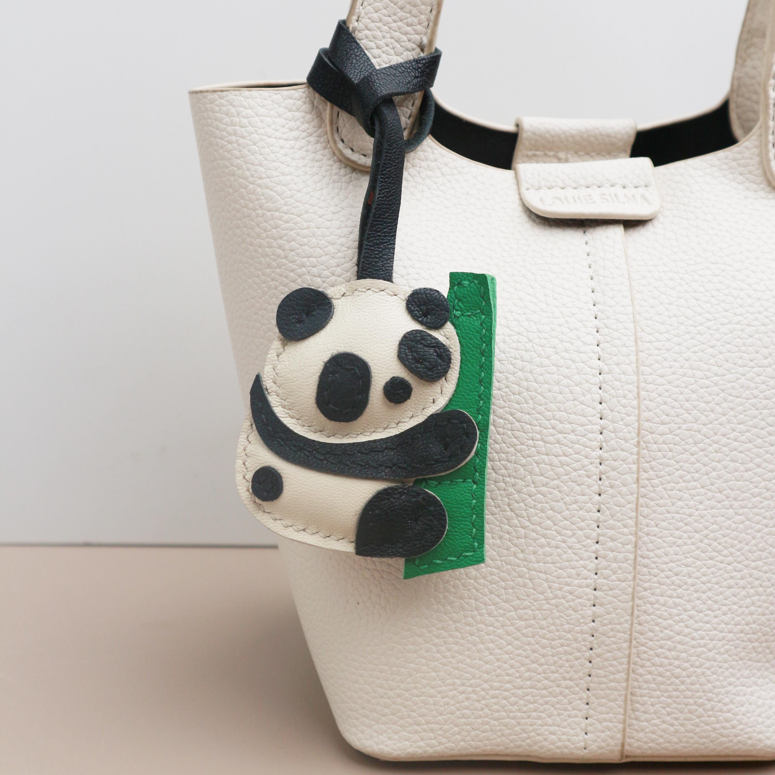 Leather Panda Charm, Handmade Leather Panda Bag Charm, Leather