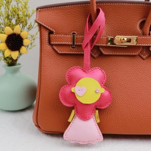 Handmade Flowers in dress Bag Charm/Leather  Bag Charm/Cute Flower Leather bag and Purse Charm,Flower Girl Keychain.Luxury Bag Charm