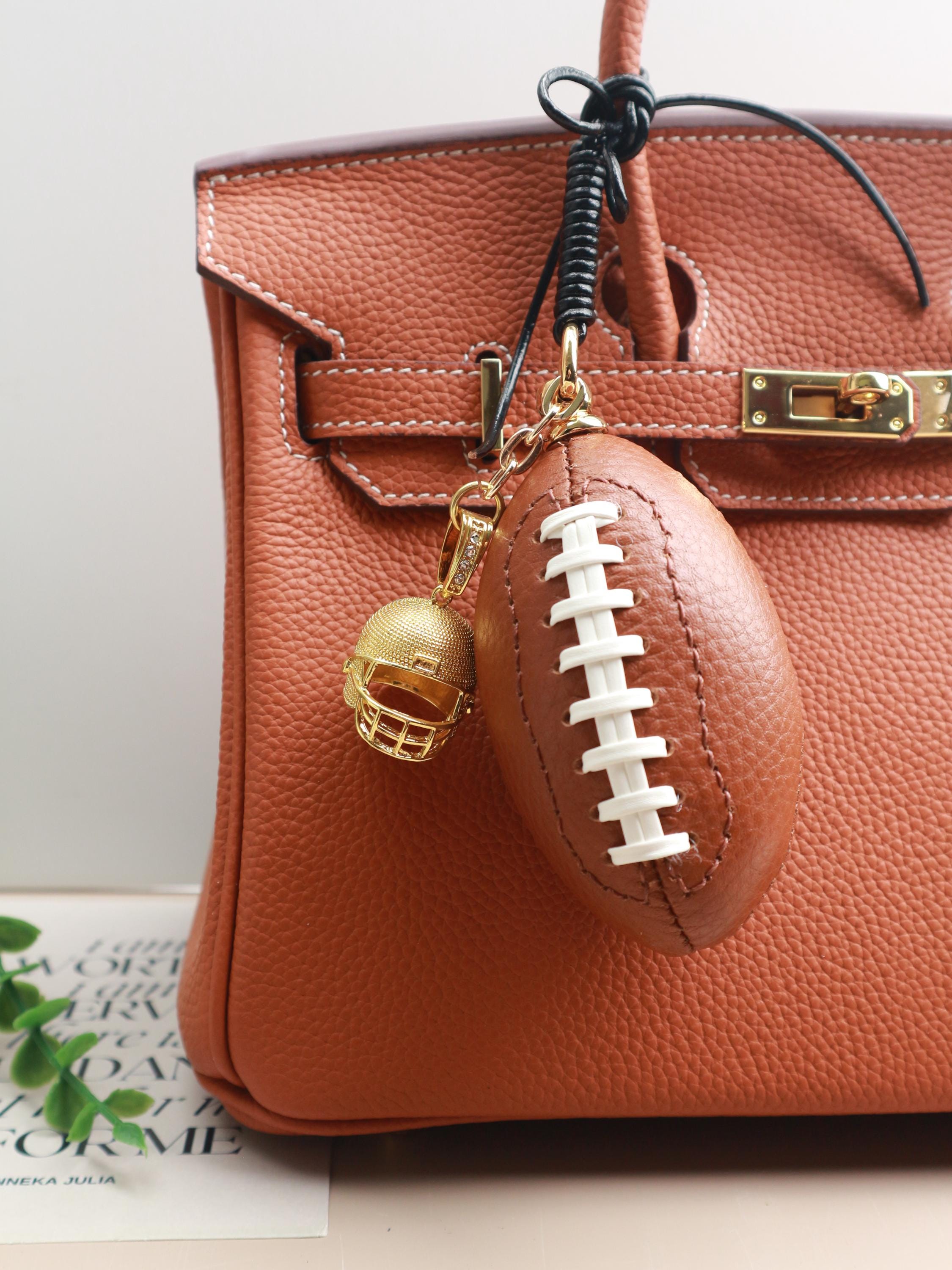 Handmade Leather Football bag Charm, Leather Bag Charm,Cute Ball Leather Handbag and Purse Charm,FootballKeychain, personalized decor gift