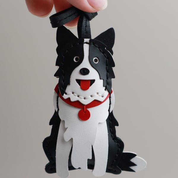 Personalized Border Collie Leather Charm, Leather  Bag Charm, Cute dog Leather Handbag and Purse Charm, dog Keychain,Bag Charm for Handbag