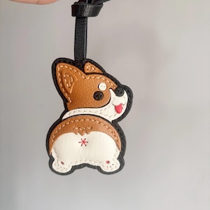 Leather  Corgi puppy dog Bag Charm,Bag Charm,Handmade dog Leather Bag Charm,Cute Key Chain,Handmade Bag Charm,Keychain Gift,Animal Keychain