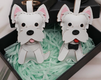 Leder Westie Taschenanhänger, handgemachter Hund Taschenanhänger, niedlicher Westie Hund Lederhandtasche / Geldbörse Charme, Haustier Schlüsselbund, Hundeliebhaber Geschenk