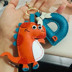 Leather cute Dinosaur Charm, Leather Bag Charm, Leather Handbag & Purse Charm, Dinosaur Keychain, Handmade Dino Gift,book bag charm