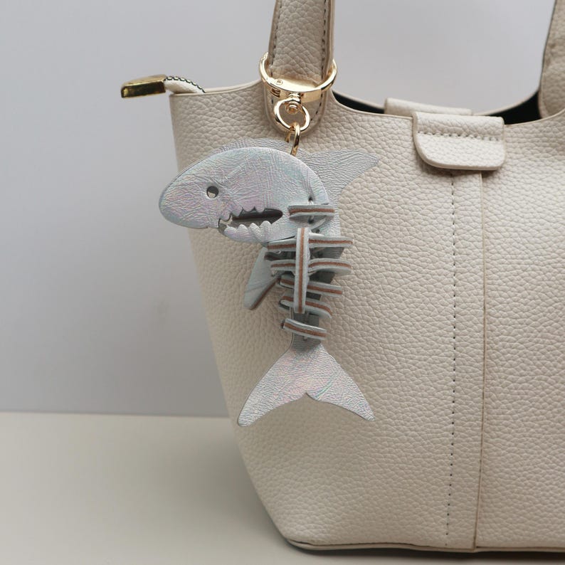 Leather Fish Charm,handmade Leather Bag Charm,cute Fishbone Keychain ...