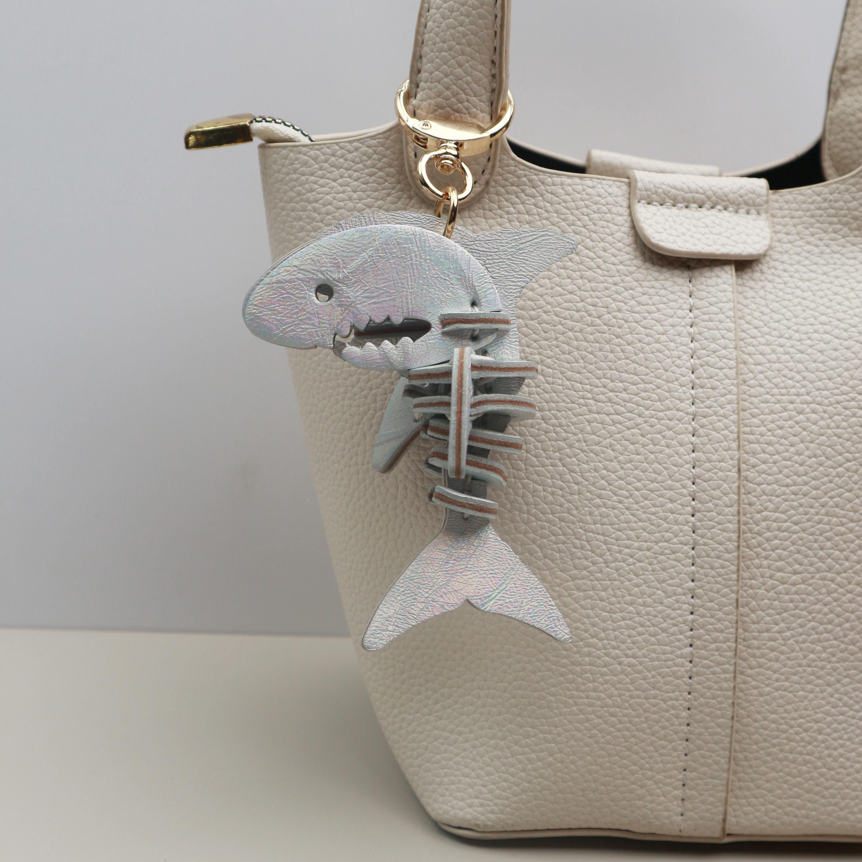 Fish Bone Keychain Leather Fish Charm,handmade Leather Bag Charm,cute Fishbone Keychain ...