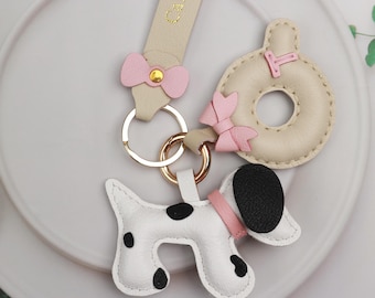 Handmade Dog Lover Leather Bag Charm,Dog Keychain Handbag and Purse Charm,Keychain Accessories, Unique Small Gift For Him Her Kid Mother Dad