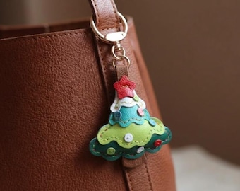Leather Christmas Tree Charm,Leather Bag Charm,Leather Handbag Purse Charm,Cute Christmas Keychain,Handmade Christmas Gift