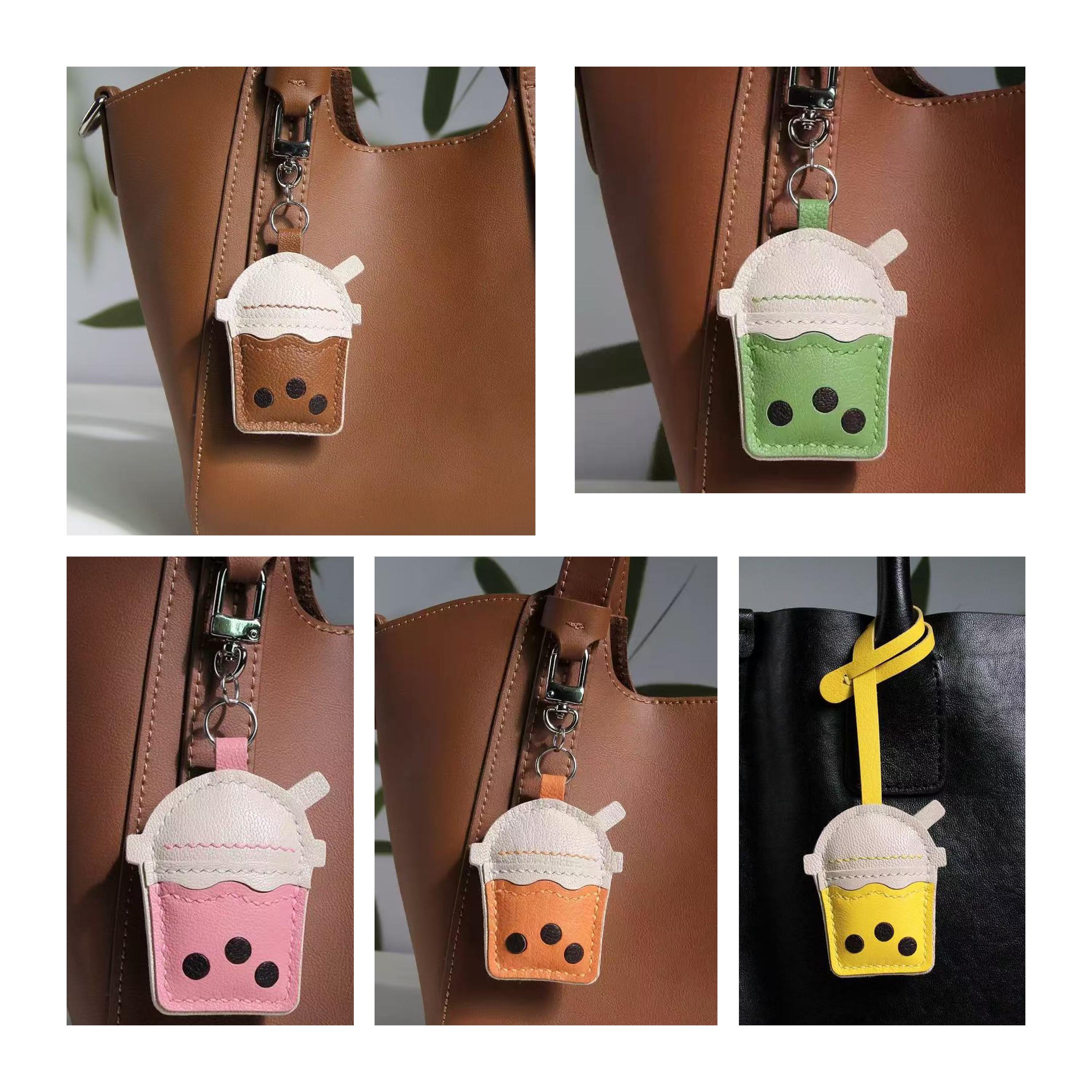 Unique Cartoon French Fries Milk Teas PU Leather Bag Charm