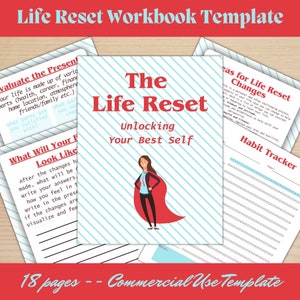 Life Reset Editable Workbook Template with Private Label Rights, Canva template, commercial use template, reset your life, editable template